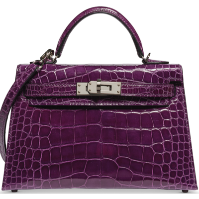 Hermès Kelly Sellier Mini II Cassis Lisse Crocodile Alligator PHW