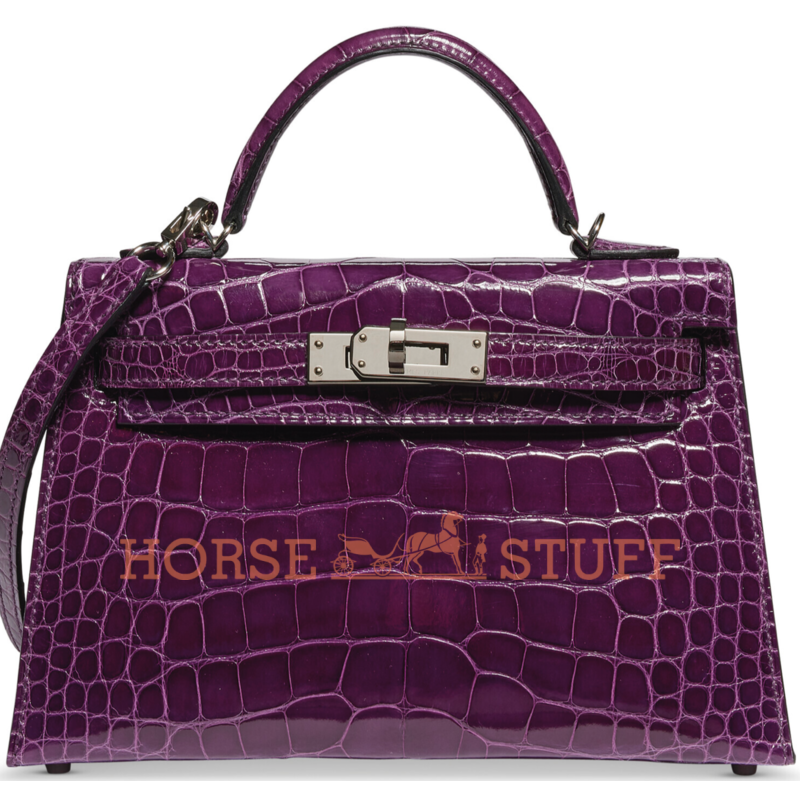 Hermès Kelly Sellier Mini II Cassis Lisse Crocodile Alligator PHW