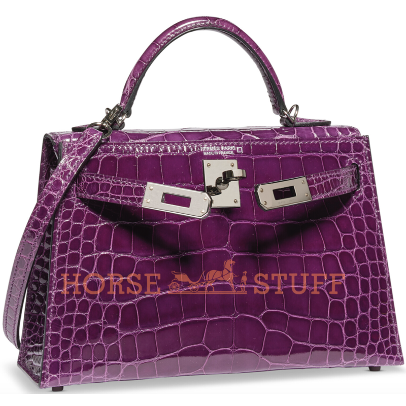 Hermès Kelly Sellier Mini II Cassis Lisse Crocodile Alligator PHW