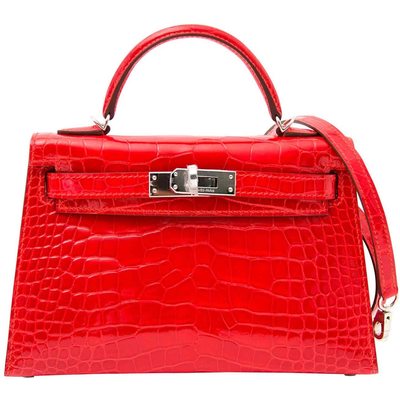 Hermès Kelly Sellier Mini II Lisse Geranium Crocodile Alligator PHW