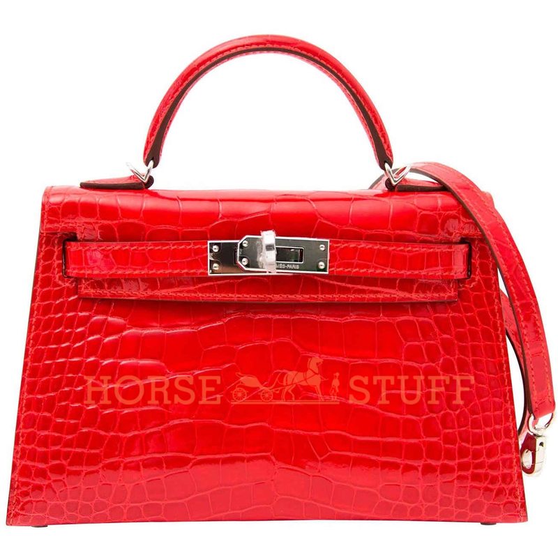 Hermès Kelly Sellier Mini II Lisse Geranium Crocodile Alligator PHW