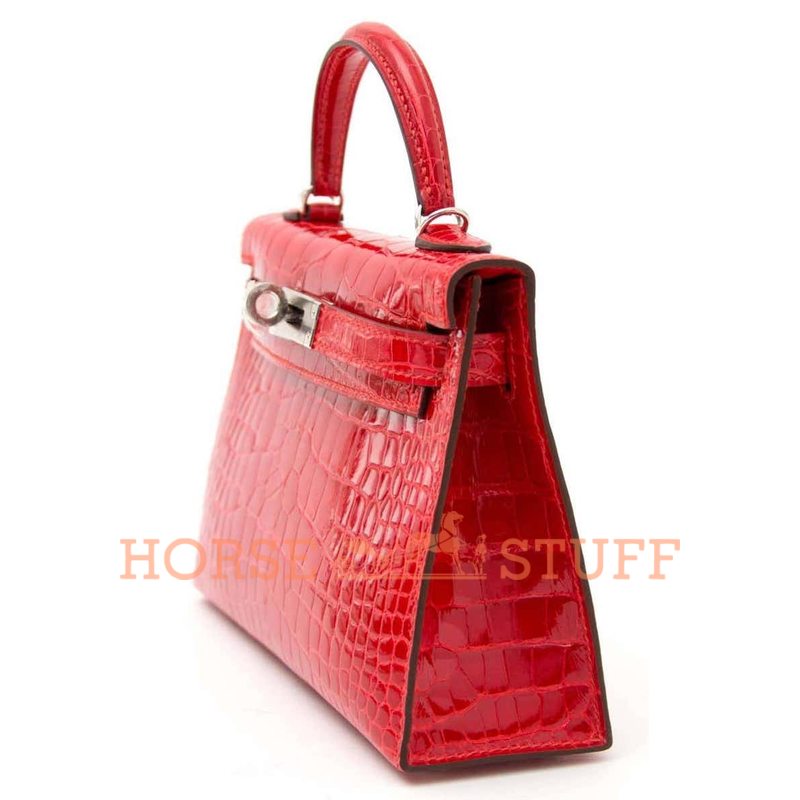 Hermès Kelly Sellier Mini II Lisse Geranium Crocodile Alligator PHW