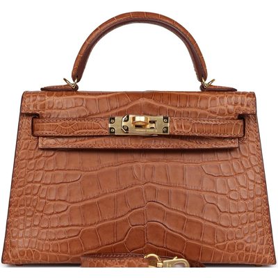 Hermès Kelly Sellier Mini II Gold Matte Crocodile Alligator GHW