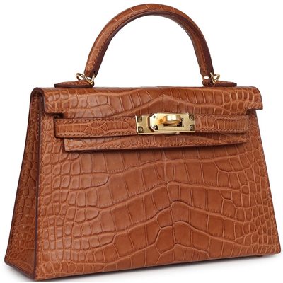 Hermès Kelly Sellier Mini II Gold Matte Crocodile Alligator GHW