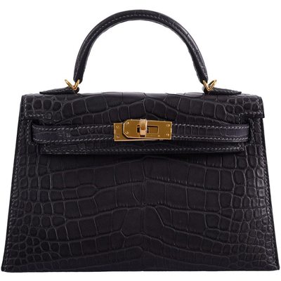 Hermès Kelly Sellier Mini II Graphite Matte Crocodile Alligator GHW