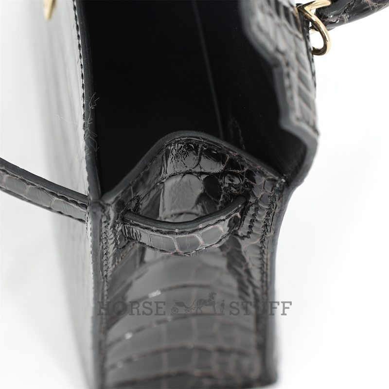 Hermès Kelly Sellier Mini II Graphite Shiny Crocodile Alligator Permabrass