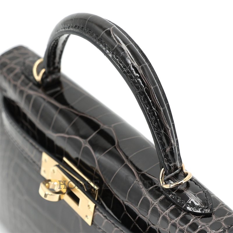 Hermès Kelly Sellier Mini II Graphite Shiny Crocodile Alligator Permabrass