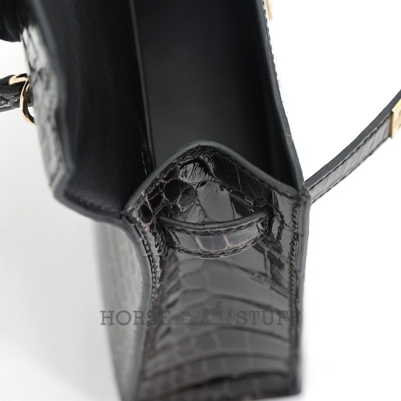 Hermès Kelly Sellier Mini II Graphite Shiny Crocodile Alligator Permabrass