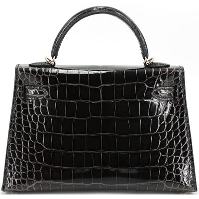 Hermès Kelly Sellier Mini II Graphite Shiny Crocodile Alligator Permabrass