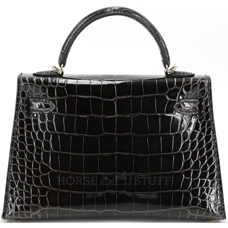 Hermès Kelly Sellier Mini II Graphite Shiny Crocodile Alligator Permabrass