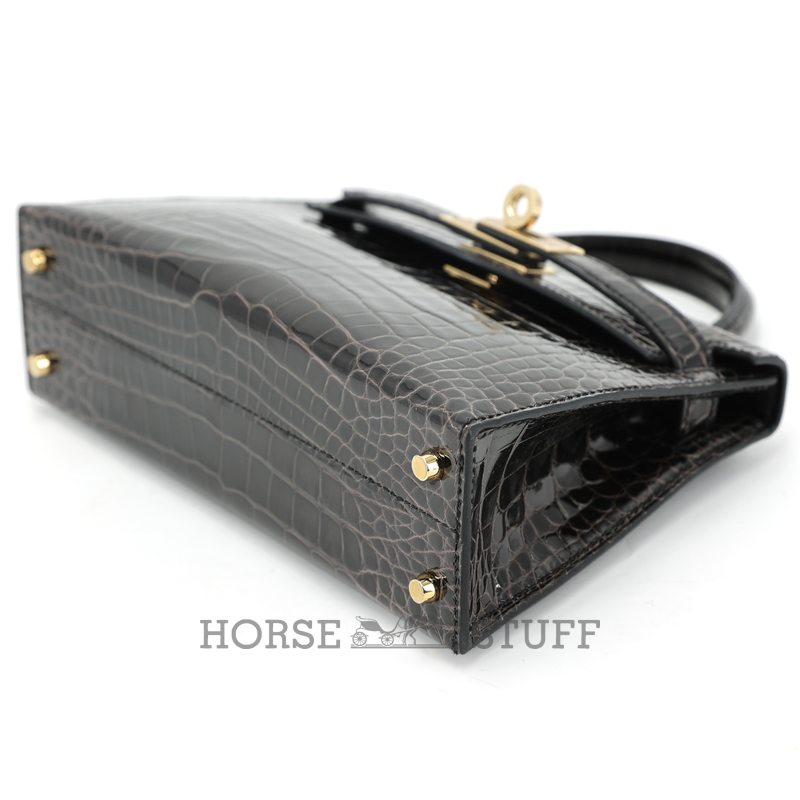 Hermès Kelly Sellier Mini II Graphite Shiny Crocodile Alligator Permabrass
