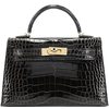 Hermès Kelly Sellier Mini II Graphite Shiny Crocodile Alligator Permabrass