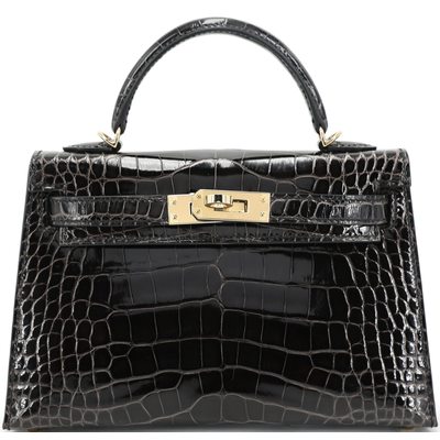 Hermès Kelly Sellier Mini II Graphite Shiny Crocodile Alligator Permabrass