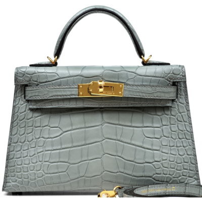 Hermès Kelly Sellier Mini II Gris Ciment Matte Crocodile Alligator GHW