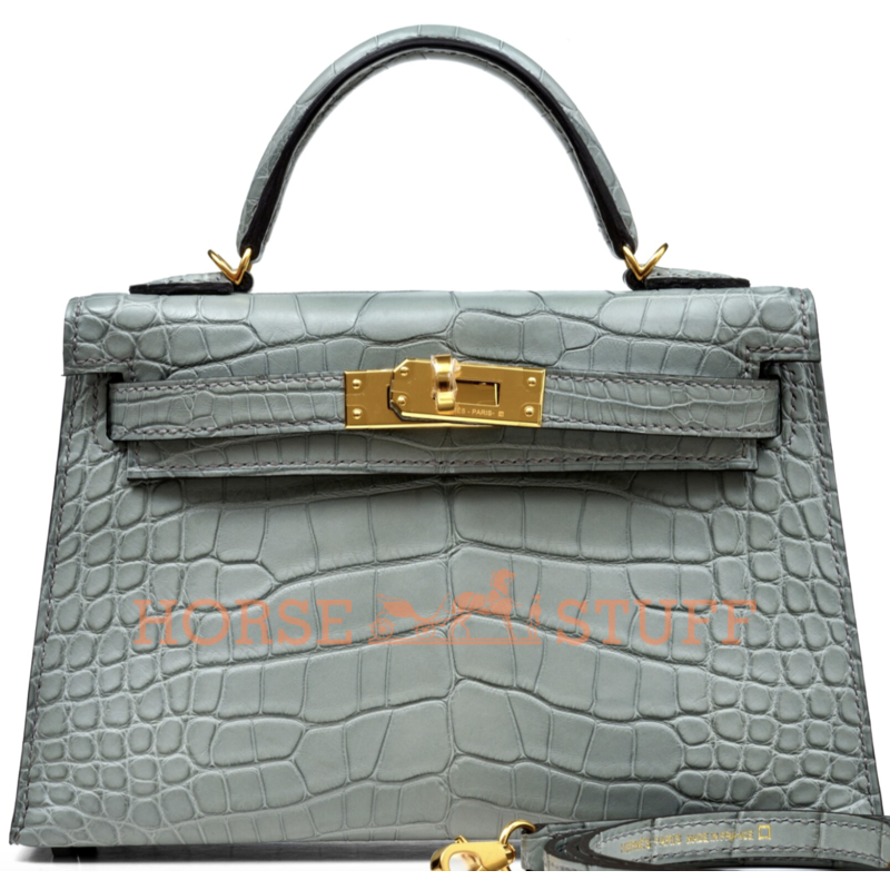 Hermès Kelly Sellier Mini II Gris Ciment Matte Crocodile Alligator GHW