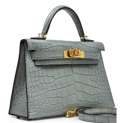 Hermès Kelly Sellier Mini II Gris Ciment Matte Crocodile Alligator GHW