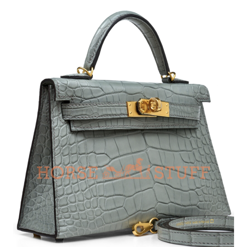 Hermès Kelly Sellier Mini II Gris Ciment Matte Crocodile Alligator GHW