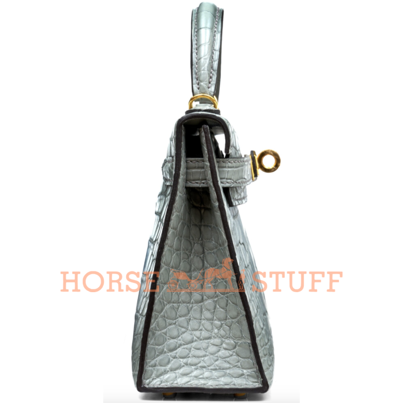 Hermès Kelly Sellier Mini II Gris Ciment Matte Crocodile Alligator GHW