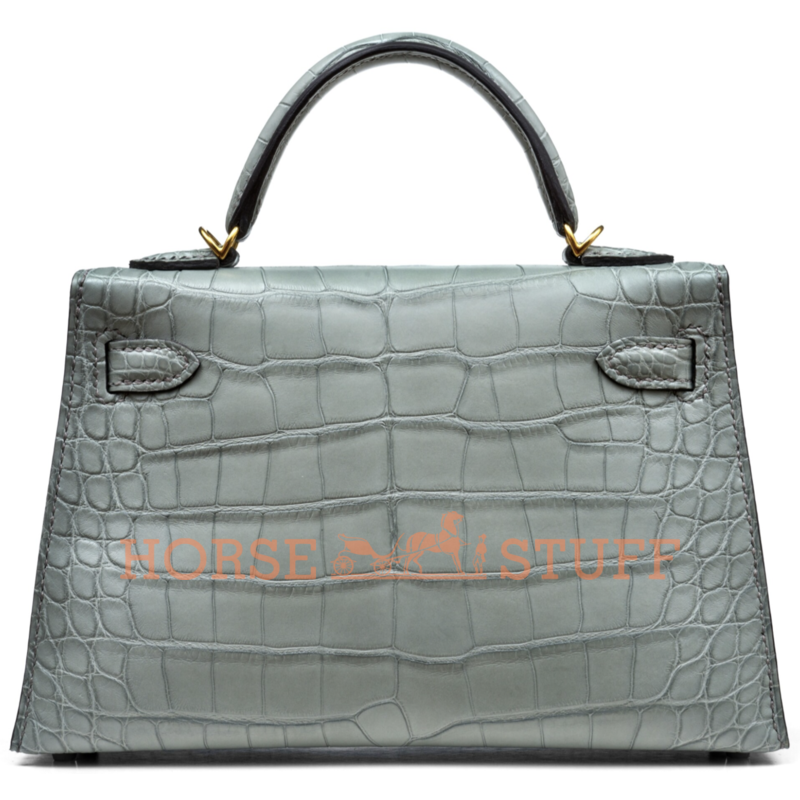 Hermès Kelly Sellier Mini II Gris Ciment Matte Crocodile Alligator GHW