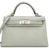 Hermès Kelly Sellier Mini II Gris Neve Matte Crocodile Alligator PHW