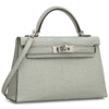 Hermès Kelly Sellier Mini II Gris Neve Matte Crocodile Alligator PHW