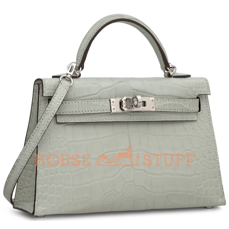 Hermès Kelly Sellier Mini II Gris Neve Matte Crocodile Alligator PHW