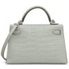 Hermès Kelly Sellier Mini II Gris Neve Matte Crocodile Alligator PHW