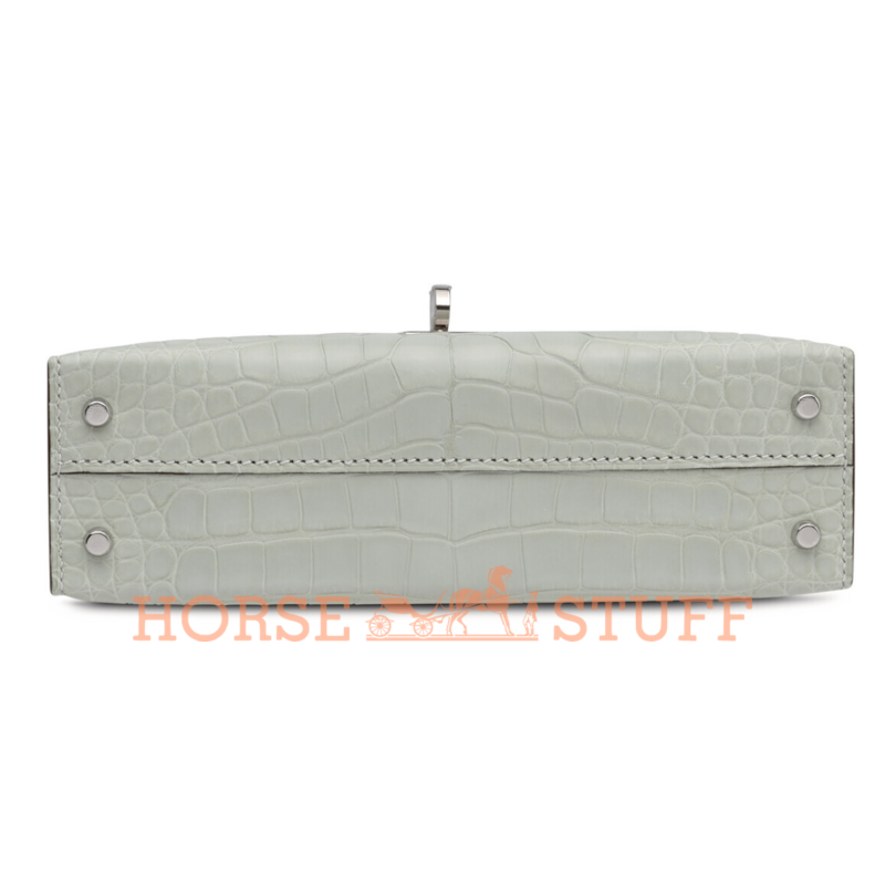 Hermès Kelly Sellier Mini II Gris Neve Matte Crocodile Alligator PHW