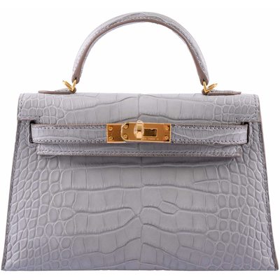 Hermès Kelly Sellier Mini II Gris Perle Matte Crocodile Alligator GHW