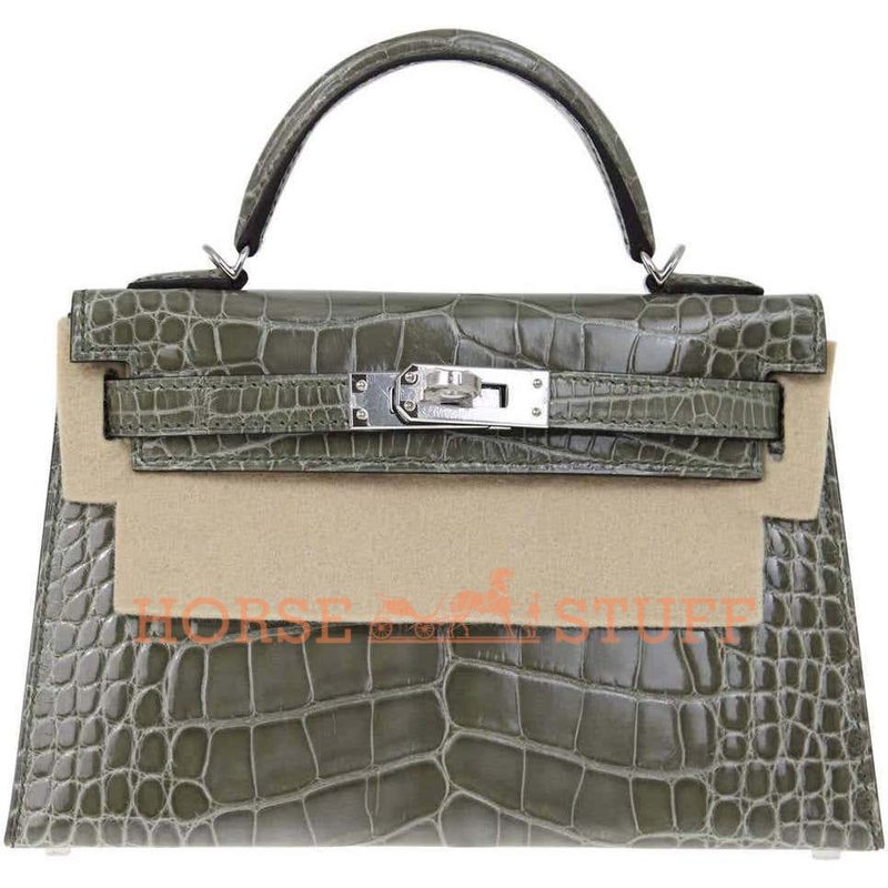 Hermès Kelly Sellier Mini II Gris Tourterelle Lisse Crocodile Alligator PHW