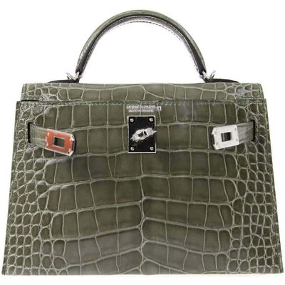 Hermès Kelly Sellier Mini II Gris Tourterelle Lisse Crocodile Alligator PHW