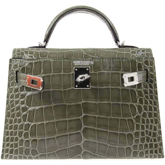 Hermes Mini Kelly II Bag CK81 Gris Tourterelle Shiny Alligator GHW