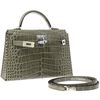 Hermès Kelly Sellier Mini II Gris Tourterelle Lisse Crocodile Alligator PHW