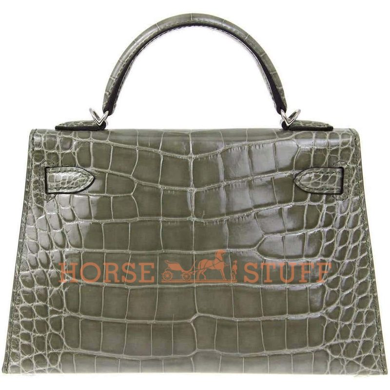 Hermès Kelly Sellier Mini II Gris Tourterelle Lisse Crocodile Alligator PHW