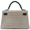 Hermès Kelly Sellier Mini II Special Order HSS Gris Perle / Black with Yellow Stitching Matte Crocodile Alligator PHW