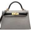 Hermès Kelly Sellier Mini II Special Order HSS Gris Perle / Black Matte Crocodile Alligator GHW