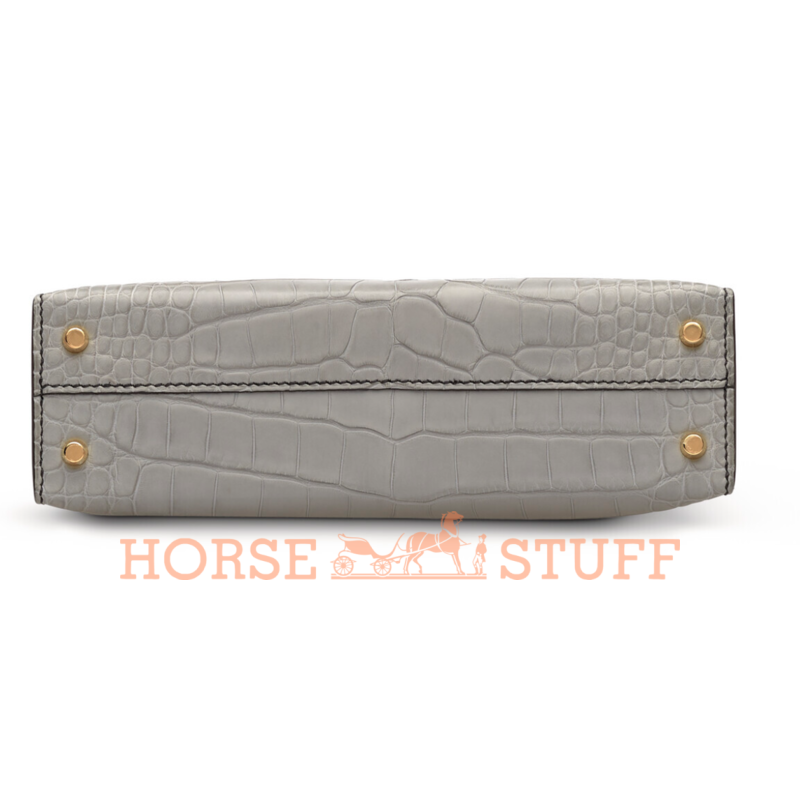 Hermès Kelly Sellier Mini II Special Order HSS Gris Perle / Black Matte Crocodile Alligator GHW