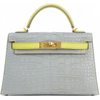Hermès Kelly Sellier Mini II Special Order HSS Gris Perle / Lime Matte Crocodile Alligator GHW