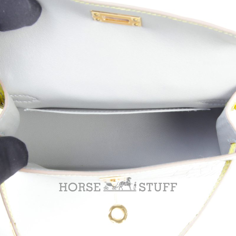 Hermès Kelly Sellier Mini II Special Order HSS Gris Perle / Lime Matte Crocodile Alligator GHW
