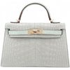 Hermès Kelly Sellier Mini II Special Order HSS Gris Perle / Vert d'Eau Matte Crocodile Alligator Permabrass