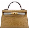 Hermès Kelly Sellier Mini II Special Order HSS Kraft / Gris Perle Matte Crocodile Alligator GHW