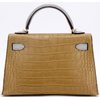 Hermès Kelly Sellier Mini II Special Order HSS Kraft / Gris Perle Matte Crocodile Alligator GHW