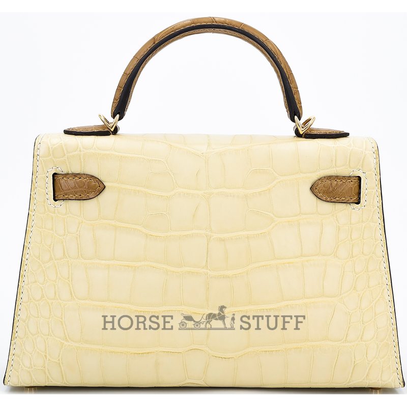 Hermès Kelly Sellier Mini II Special Order HSS Vanilla / Kraft Matte Crocodile Alligator GHW