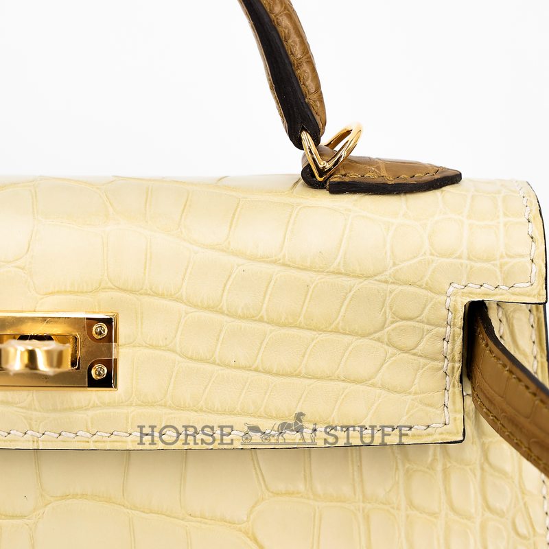 Hermès Kelly Sellier Mini II Special Order HSS Vanilla / Kraft Matte Crocodile Alligator GHW