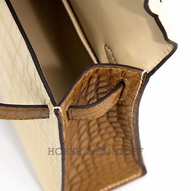 Hermès Kelly Sellier Mini II Special Order HSS Vanilla / Kraft Matte Crocodile Alligator GHW
