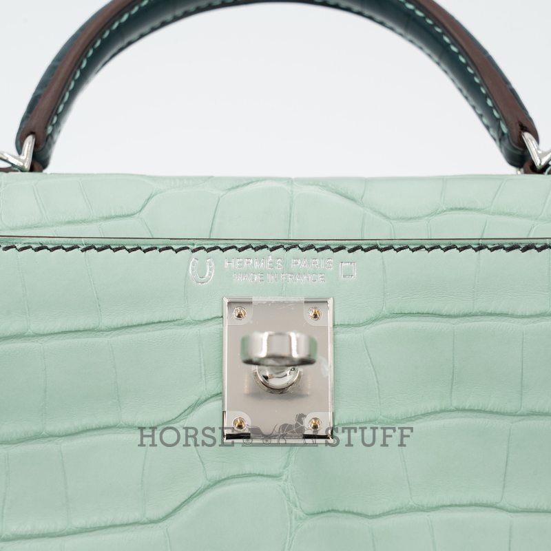 Hermès Kelly Sellier Mini II Special Order HSS Vert d'Eau / Vert Cypress Matte Crocodile Alligator PHW