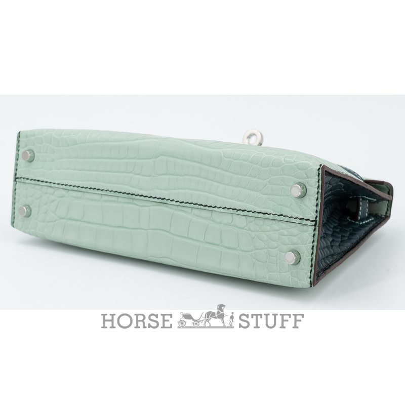 Hermès Kelly Sellier Mini II Special Order HSS Vert d'Eau / Vert Cypress Matte Crocodile Alligator PHW