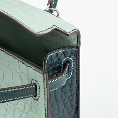 Hermès Kelly Sellier Mini II Special Order HSS Vert d'Eau / Vert Cypress Matte Crocodile Alligator PHW