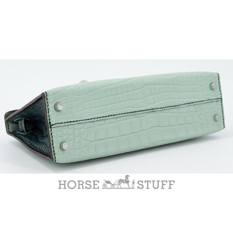Hermès Kelly Sellier Mini II Special Order HSS Vert d'Eau / Vert Cypress Matte Crocodile Alligator PHW