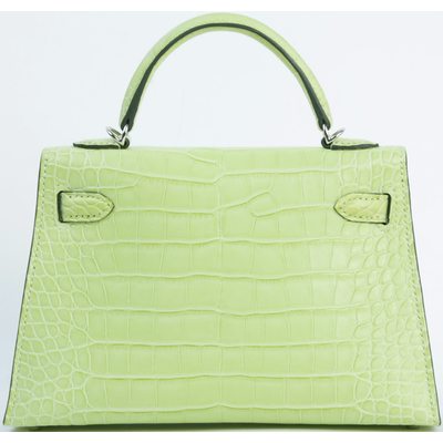 Hermès Kelly Sellier Mini II Jaune Bourgeon Matte Crocodile Alligator PHW